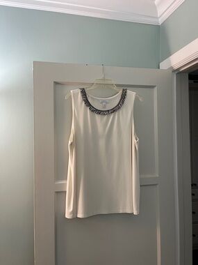 Charter Club Ivory Sleeveless Top with Fringe Neckline